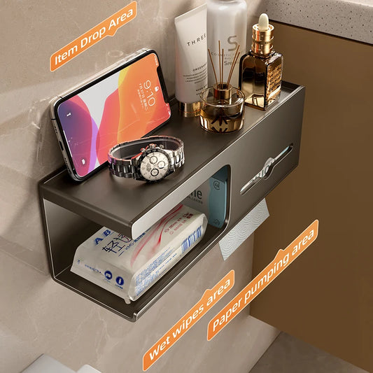 Toilet tissue box, shelf  toilet waterproof non-perforated hand towel  drawer paper box wall-mounted toilet paper box